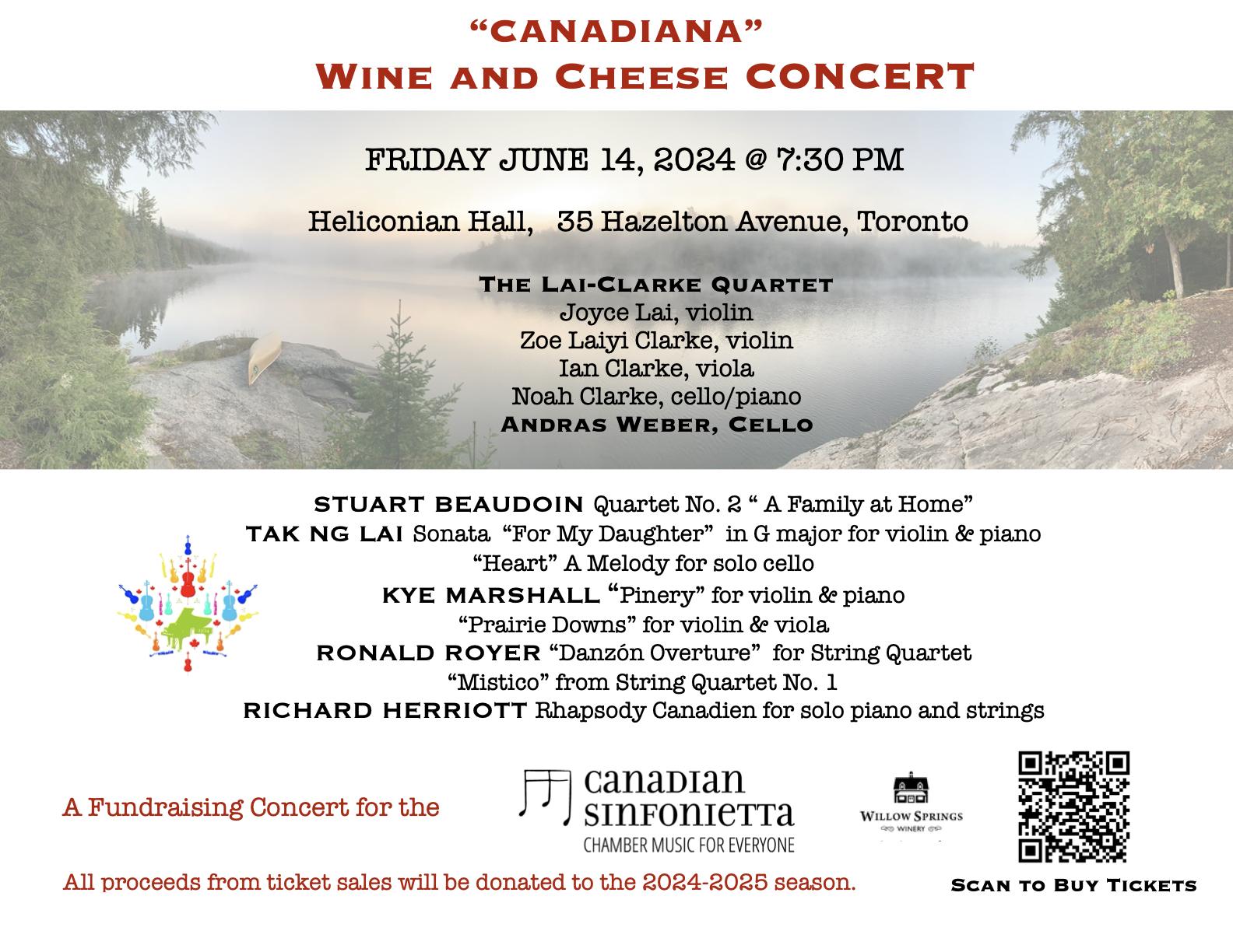 Poster for "Canadiana" Wine and Cheese Concert. June 14, 2024.